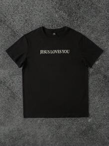Manfinity Dauomo 耶稣爱你 T 恤、耶稣 T 恤、基督教衬衫、美学服饰、圣经名言衬衫、耶稣 T 恤、基督教商品、舒适多彩圆领男士图案印花 T 恤