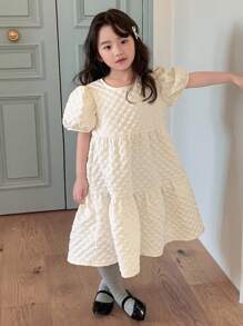 Dazy Kids Abito elegante da festa di compleanno in stile coreano casual con maniche a palloncino per ragazze giovani - Bianco - Visualizzare 3
