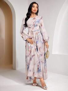 Veilorie 优雅朴素的扎染印花阿拉伯风格女式连衣裙 - 彩色 - 查看 5