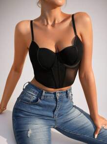 SHEIN Sujetador de malla en contraste con aro - Negro - Ver 3