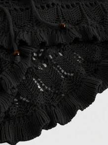 ROMWE Falda de punto calada de verano, casual y de vacaciones para mujer - Negro - Ver 4