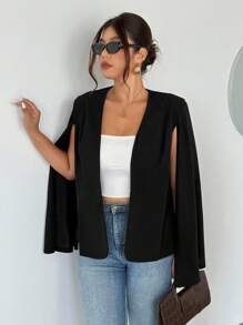 Firerie Plus Size Black Cloak Prive Elegant Romantic Blazer,Fall Clothes For Women Autumn