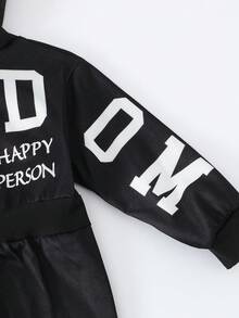 SHEIN Young Girls Letter Print Hooded Flare Jumpsuit One Piece Outfit Full Set Outfit Hooded Jumpsuit Black Jumpsuit Fall Winter