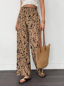 SHEIN Tall Women's Contrast Color Elastic Waist Loose Straight Leg Casual Pants, Versatile For Summer