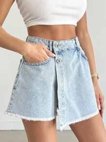 EURMUSE SHORTS SKIRT DENIM CASUAL BLUE WITH EMBROIDERY Women Summer Clothing Woman S Summer Clothes Women Short Set Women S Bottoms - Light Wash - View 5