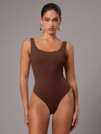 Silquee Chocolate Color Backless Sleeveless Bodysuit Brown Bodysuit Bodysuits For Women Women Bodysuit Brown Body Suit