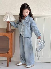 DAZY Bộ đồ denim cho bé gái - Màu xanh lam - Xem 3
