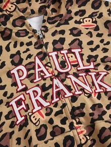 Paul Frank X ROMWE Y2K Subculture Leopard Print Letter Embroidered 3D Ear Decor Hoodie
