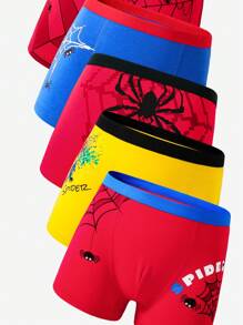 SHEIN 5pcs Boys' Comfortable Cotton Spider Print Briefs Kids Boxers Fall Winter