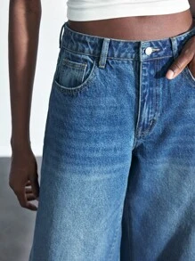 Maija 女式休闲水洗阔腿七分裤 - 中等水洗藍 - 查看 3