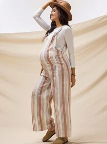 Boho Mama Kombinezon ciążowy, swobodny, w paski, z szerokimi nogawkami i blokami kolorów - Wielokolorowe - Zobacz 6