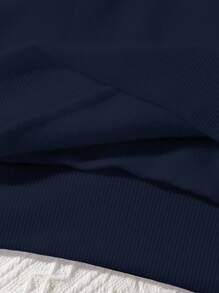 EMERY ROSE Plus Size Women Letter Print Long Sleeve Casual Fleece Crew Neck Sweatshirt Fall Cloth For Women Winter Autumn - Navy Blue - View 4