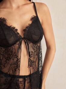 Charlaine Elegante y sexy conjunto de lencería de mujer de encaje francés - Negro - Ver 5