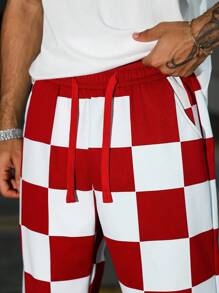 Manfinity EMRG Casual Straight-Leg Men's Pants With Contrasting Plaid Pattern, Red Checkered Pants, Men Graphic Pants, Streetwear Pants, Red And White Checkered Pants, 2000s Style, Fall - Red - View 7