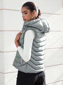 RueChic Zip Up Hooded Vest Puffer Coat - Grey - View 2