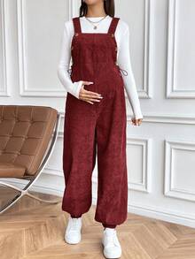 SHEIN 可调节棕色弹性孕妇休闲连体裤 - 酒紅色 - 查看 5