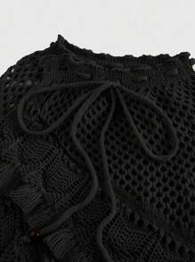 ROMWE Falda de punto calada de verano, casual y de vacaciones para mujer - Negro - Ver 3