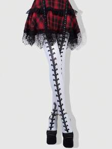 ROMWE Grunge Punk 1 chiếc quần bó/quần tất/quần legging phong cách đường phố gợi cảm cho cô gái Halloween - trắng - Xem 2