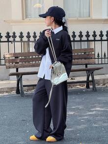 DAZY 青少年女孩秋季服装，新款女童休闲运动衫套装，学院风针织运动套装，适合大童