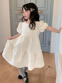 Dazy Kids Abito elegante da festa di compleanno in stile coreano casual con maniche a palloncino per ragazze giovani - Bianco - Visualizzare 4