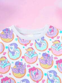 My Little Pony X SHEIN 年轻女孩休闲可爱马匹印花圆领运动衫 - 彩色 - 查看 3