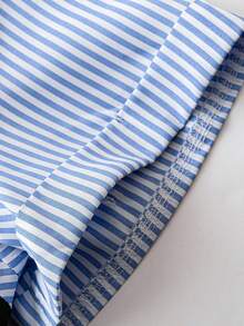 Franclia Combinaison décontractée à manches courtes avec col châle rayé pour femmes grandes tailles - Multicolore - Voir 5