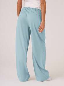 MUSERA Pantalones a medida con cinturón de contraste tejido, estilo casual y lindo de los años 90 y Y2K, ideal para vacaciones, días festivos, otoño, invierno y vuelta al colegio - Azul - Ver 2