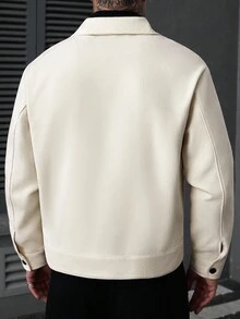 Manfinity Homme 男式纯色长袖单排扣工装口袋休闲大衣米色，秋冬 - 米色 - 查看 2