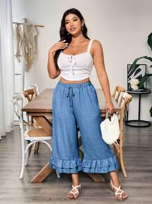 EMERY ROSE Quần dệt thường ngày cỡ lớn cho nữ có viền xếp nếp và túi, dáng ngắn - Màu xanh lam - Xem 6