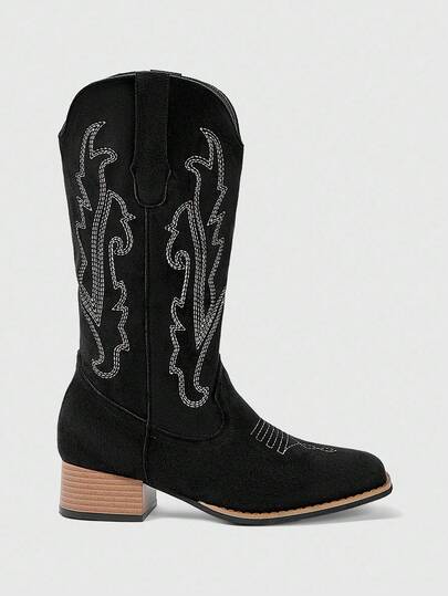 Grunge Punk Women's 2025 Spring/Autumn New Outdoor Fashion Embroidery Patchwork Slip-On Ankle Boots Western Short Boots