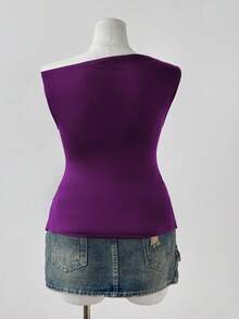 Sunspun Plus Size Off Shoulder Ruched High Stretch Dark Coffee Cropped Casual T-Shirt, & Minimalist For Beach, Date, Party