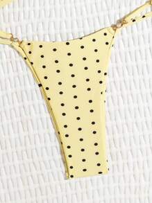 Swim Mod 2pcs Fashionable Yellow Polka Dot & Pearl Decor Sexy Bikini Swimsuit Set For Women, Beach Holiday - Multicolor - View 5