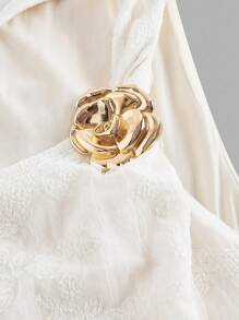 SHEIN MOD Váy dệt kim jacquard viền bèo nhún cắt vai họa tiết hoa kim loại cỡ lớn, phong cách đường phố, rave, nhiệt đới, tiệc trà, Hawaii, trang phục dự tiệc sáng muộn, Gyaru, gợi cảm, phương Tây, váy xòe đi chơi - Màu be - Xem 4