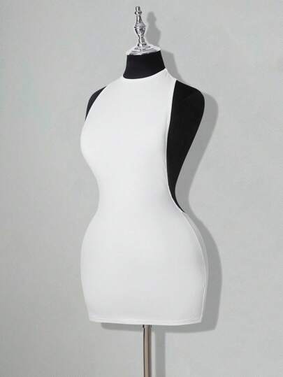 SHEIN ICON Solid Color Criss-Cross Backless Sexy Casual Mini Dress White Bodycon Dress White Club Dress,White Dresses Classy Elegant,Party Dress