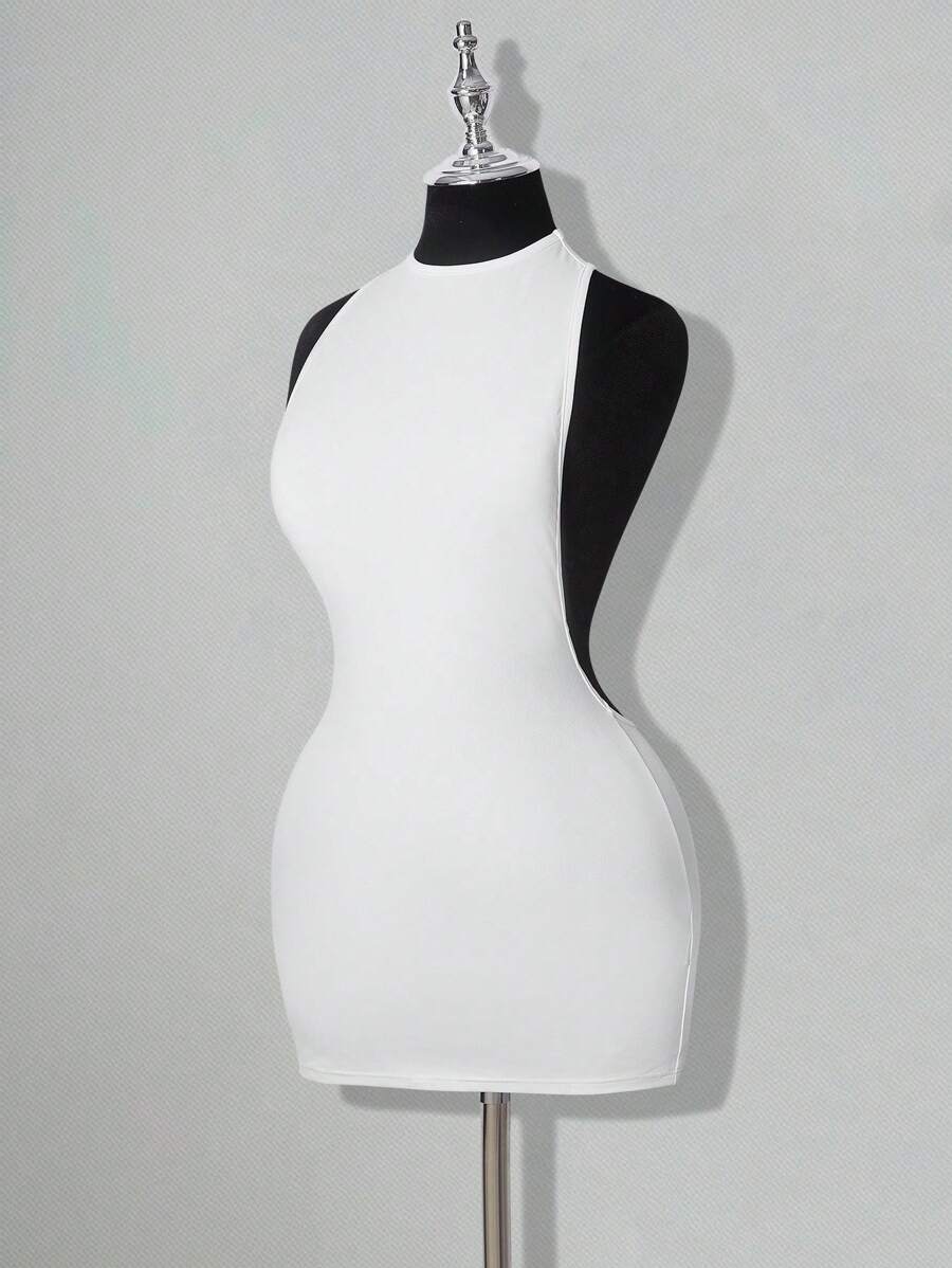 SHEIN ICON Váy ngắn hở lưng gợi cảm, đơn sắc, dáng chữ thập - trắng - Xem 1