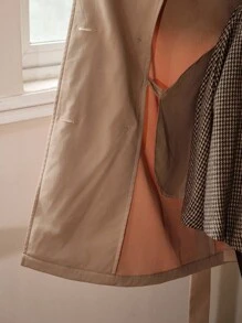 SHEIN MOD 秋冬休闲时尚百搭通勤简约长袖系带女式风衣 - 卡其色 - 查看 12