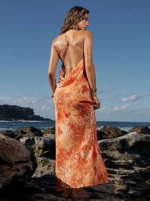 Opulessa Váy không tay in dệt cho nữ - Màu Cam cháy - Xem 1