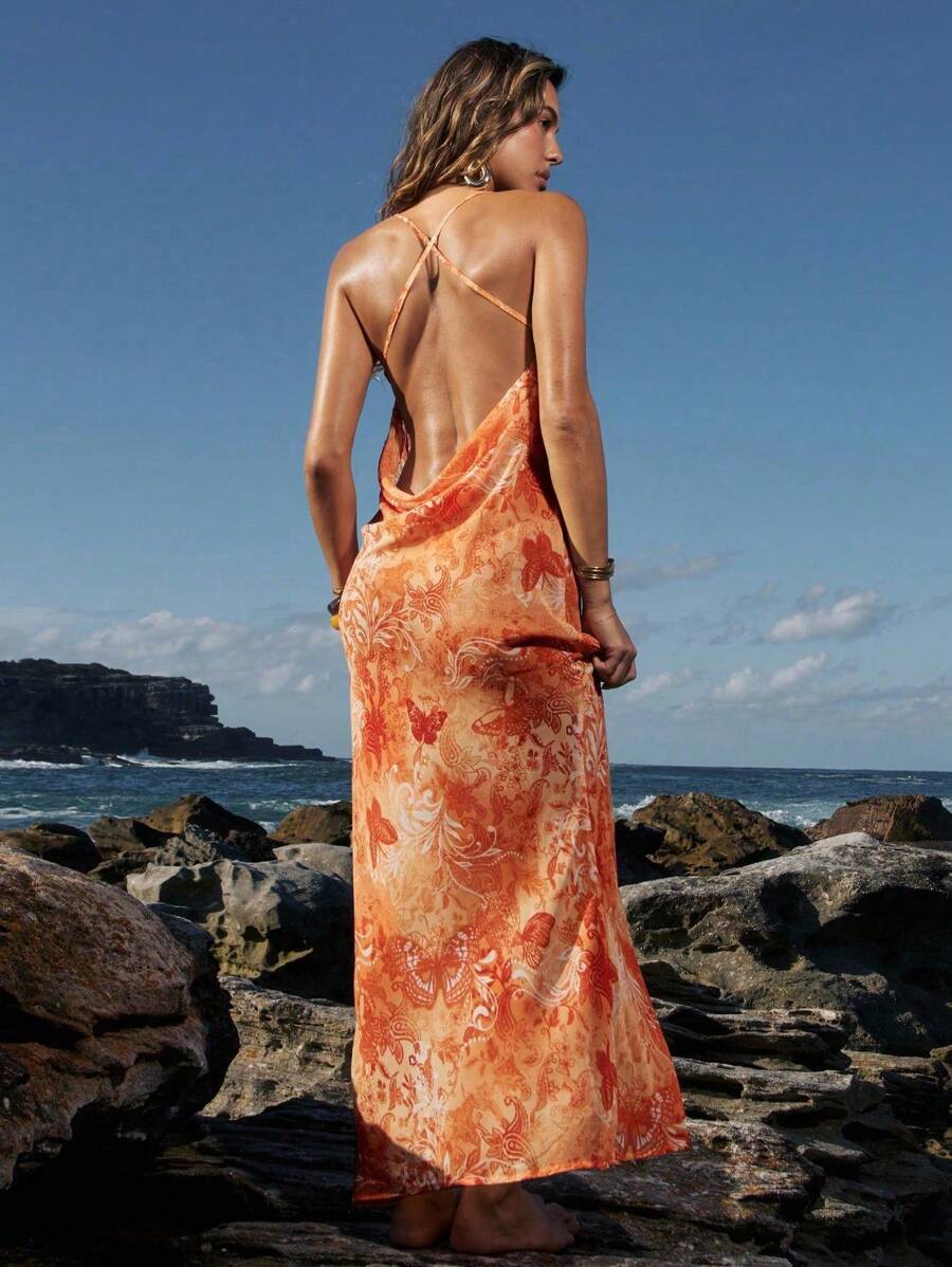 Opulessa Váy không tay in dệt cho nữ - Màu Cam cháy - Xem 1