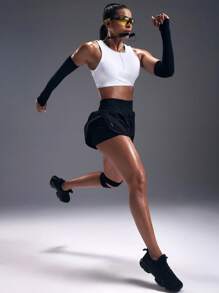 Powerista Regular Length High Support Sports Bra In White Knitted Fabric For Gym Sessions - White - View 5