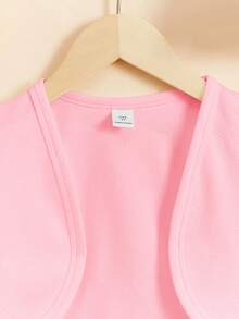 SHEIN Cardigan tricotat în culori solide, casual, drăguț pentru fete tinere - Roz - Vizualizare 4