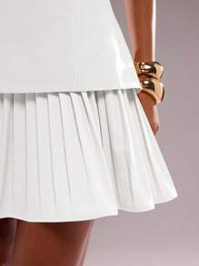 SHEIN BAE 女士优雅纯色褶边抹胸迷你连衣裙，夏季 - 白色 - 查看 7