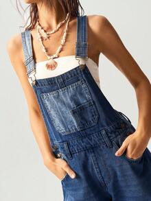 Bohemela Pantaloni salopette in denim casual con stampa lavata e patchwork