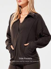 GLOWMODE Chaqueta con cremallera, cuello ancho, cordón ajustable y tela suave y transpirable de modal para días relajados, uso diario y casual