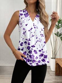 Glamance BiGraphic Chemisier sans manches élégant à imprimé floral pour femmes, top floral violet d'été pour femmes, hauts sans manches, Top à fleurs