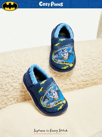 Cozy Pixies BATMAN X Cozy Pixies 1 Pair Baby Cute DC Cartoon Plush Lined Warm Slippers, Suitable For Indoor & Outdoor Use, Autumn/Winter