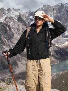 Women's Fashion Hooded Denim Jacket,Black Autumn Basic Casual Occasion,Pocket Lightweight Quick Dry UV Protection Outdoor Hiking Sun Protection Jacket - Black - View 5