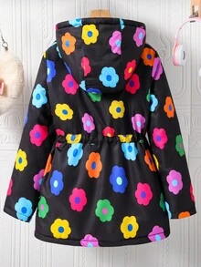 Abrigo con capucha de piel sintética con estampado floral colorido casual para niñas, adecuado para uso diario y para ir al trabajo, otoño/invierno - Multicolor - Ver 8