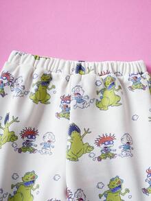 Nick 90s | SHEIN 2 pièces Ensemble décontracté pour bébé garçon, sweat-shirt à capuche à manches longues avec motif de dinosaure mignon et pantalon à cordon, abricot - Multicolore - Voir 4