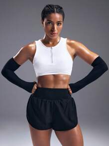 Powerista Regular Length High Support Sports Bra In White Knitted Fabric For Gym Sessions - White - View 6