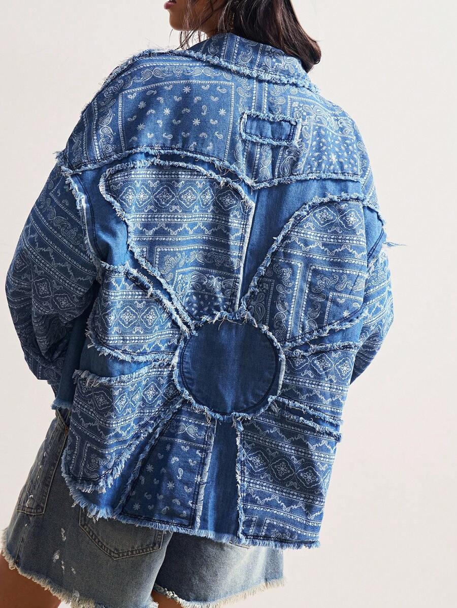 Bohemela Autumn/Winter Boho Casual Woven Denim Patchwork Long Sleeve Women Regular Jacket - Blue - View 1